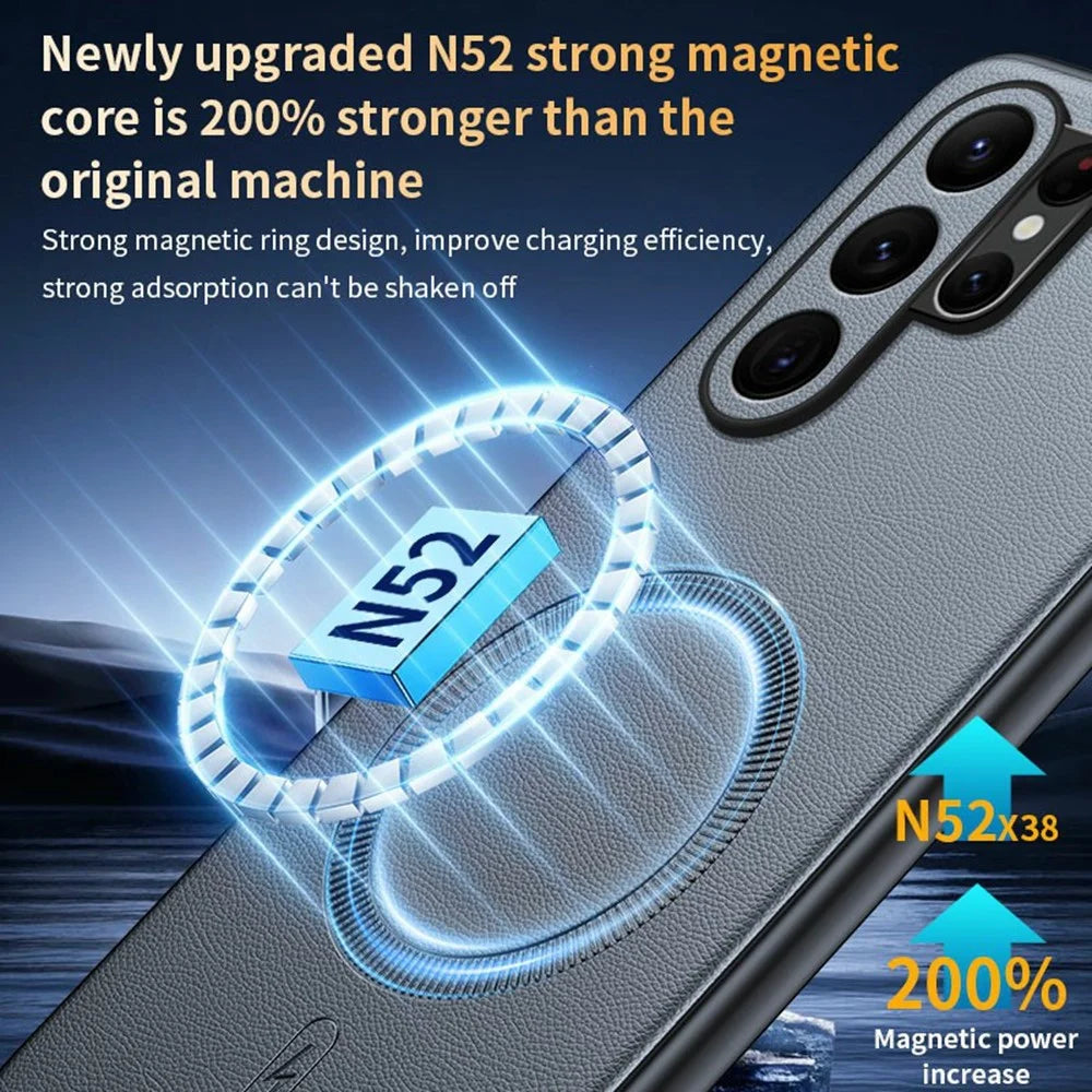 For Samsung Galaxy S26 Ultra Magnetic Case Leather Coated TPU + PC Phone Cover - Grey - 3