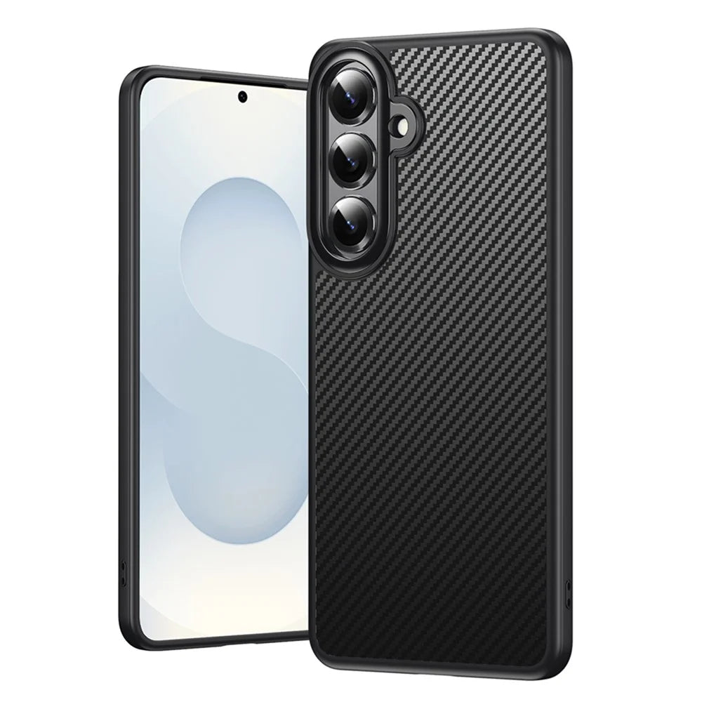 For Samsung Galaxy S26 Magnetic Case Carbon Fiber Texture PC + TPU Cover - Black - 1
