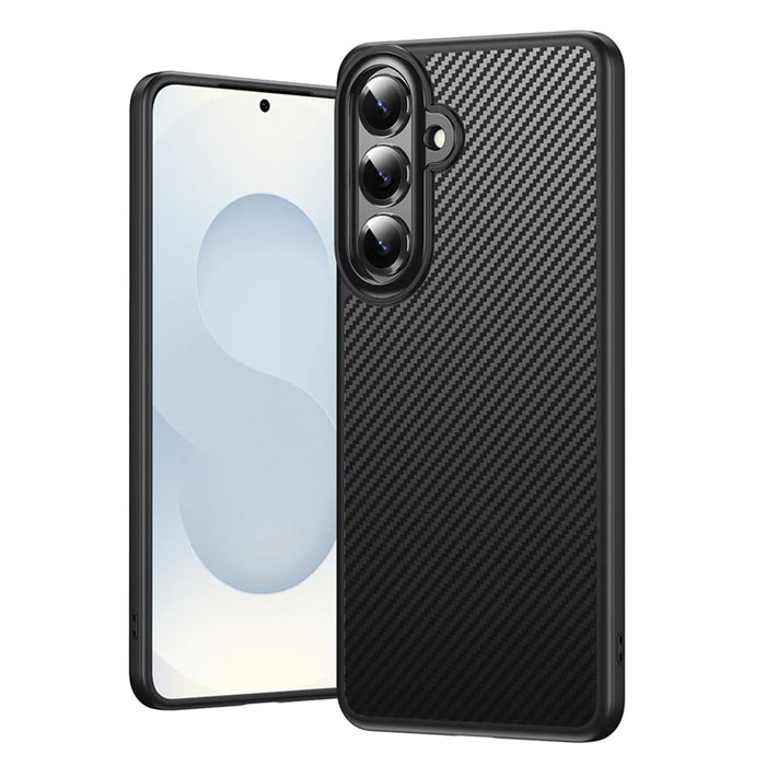 For Samsung Galaxy S26 Magnetic Case Carbon Fiber Texture PC + TPU Cover - Black - 1