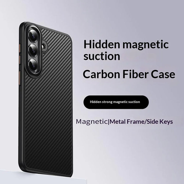 For Samsung Galaxy S26 Magnetic Case Carbon Fiber Texture PC + TPU Cover - Black - 2