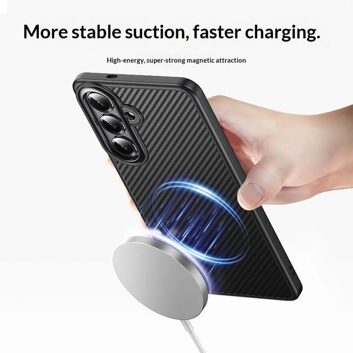 For Samsung Galaxy S26 Magnetic Case Carbon Fiber Texture PC + TPU Cover - Black - 3