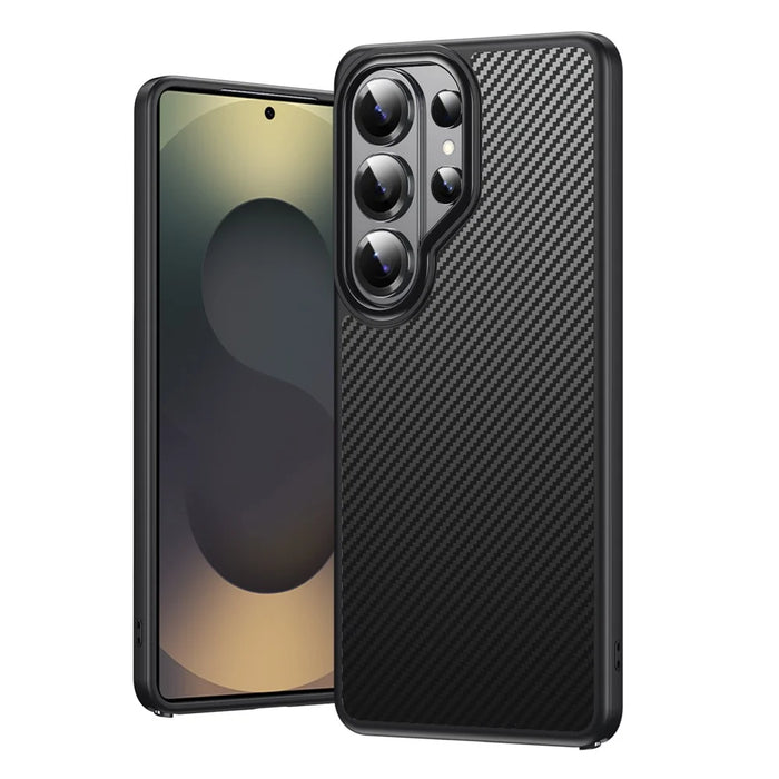 For Samsung Galaxy S26 Ultra Magnetic Case Carbon Fiber Texture PC + TPU Cover - Black - 1