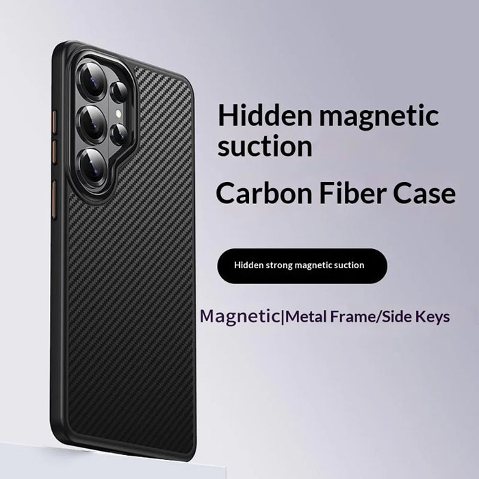 For Samsung Galaxy S26 Ultra Magnetic Case Carbon Fiber Texture PC + TPU Cover - Black - 2
