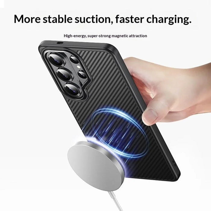 For Samsung Galaxy S26 Ultra Magnetic Case Carbon Fiber Texture PC + TPU Cover - Black - 3