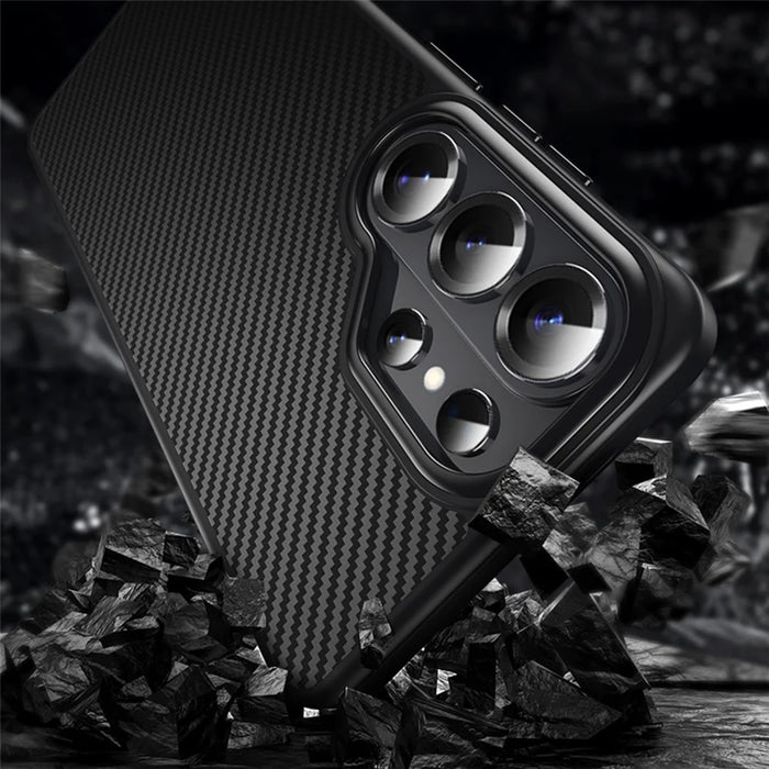 For Samsung Galaxy S26 Ultra Magnetic Case Carbon Fiber Texture PC + TPU Cover - Black - 6
