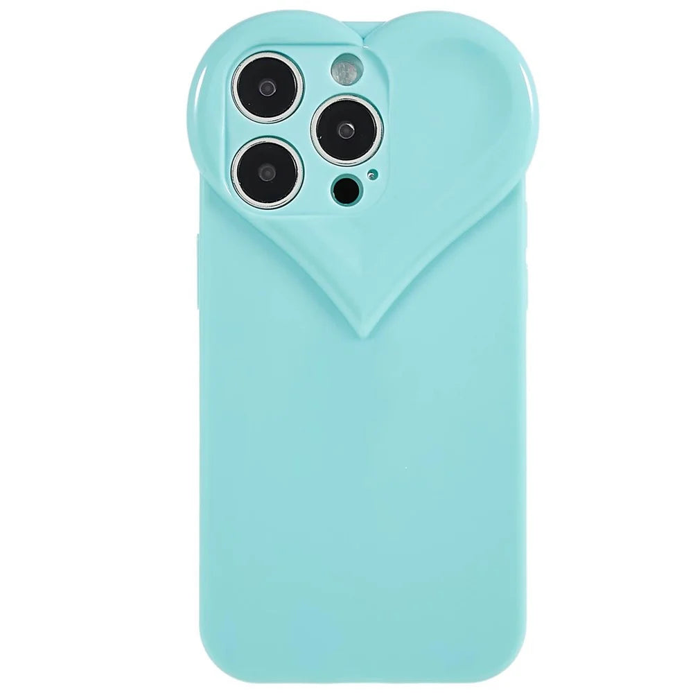 For iPhone 14 Pro Heart Shaped Camera Protection Phone Case Flexible TPU Anti-scratch Cell Phone Cover Shell - Cyan - 1