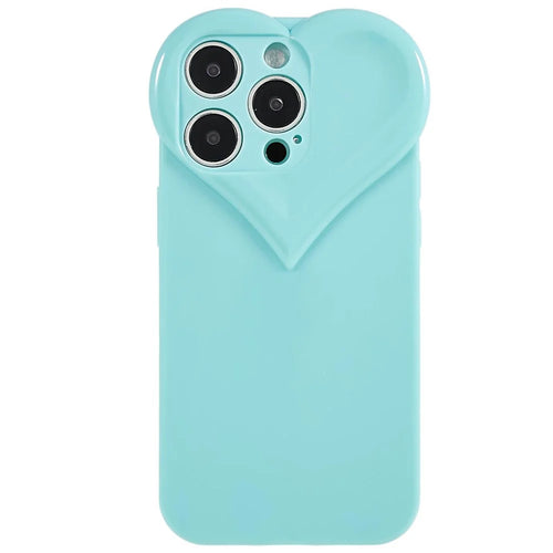 For iPhone 14 Pro Heart Shaped Camera Protection Phone Case Flexible TPU Anti-scratch Cell Phone Cover Shell - Cyan - 1