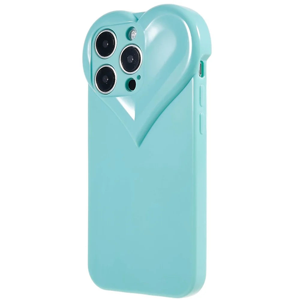 For iPhone 14 Pro Heart Shaped Camera Protection Phone Case Flexible TPU Anti-scratch Cell Phone Cover Shell - Cyan - 2