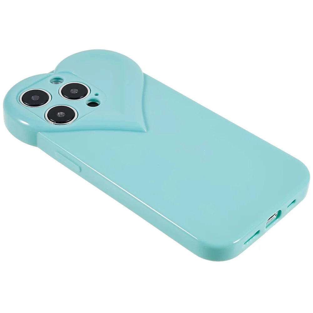 For iPhone 14 Pro Heart Shaped Camera Protection Phone Case Flexible TPU Anti-scratch Cell Phone Cover Shell - Cyan - 4