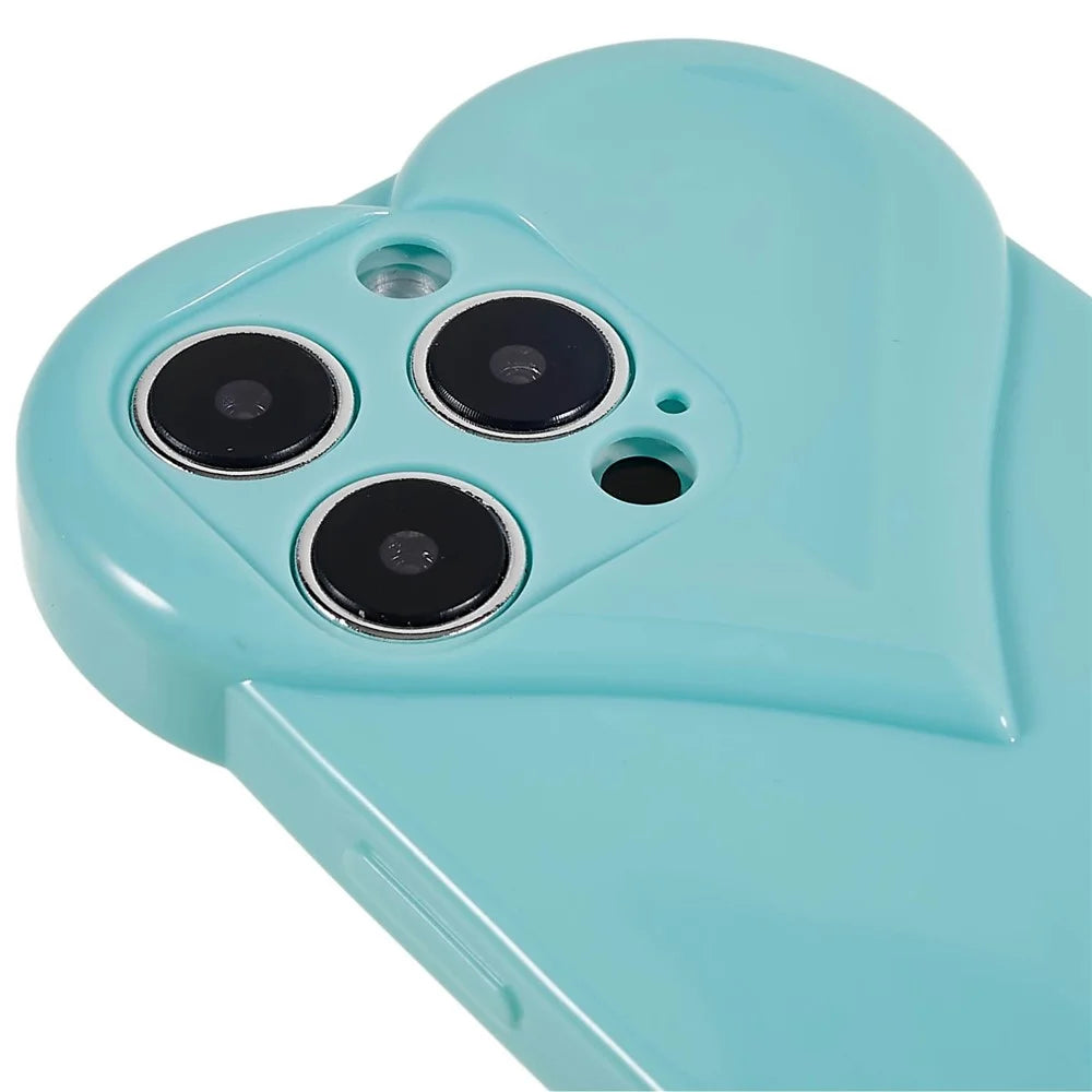 For iPhone 14 Pro Heart Shaped Camera Protection Phone Case Flexible TPU Anti-scratch Cell Phone Cover Shell - Cyan - 6