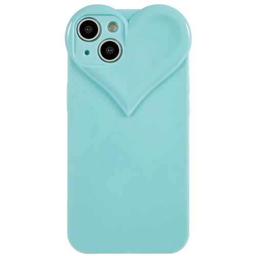 Heart Shaped Camera Protection Phone Cover for iPhone 14 Plus, Anti-fingerprint TPU Anti-dust Cell Phone Case - Cyan - 1