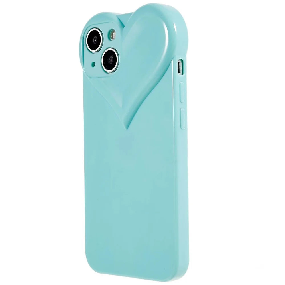 Heart Shaped Camera Protection Phone Cover for iPhone 14 Plus, Anti-fingerprint TPU Anti-dust Cell Phone Case - Cyan - 2