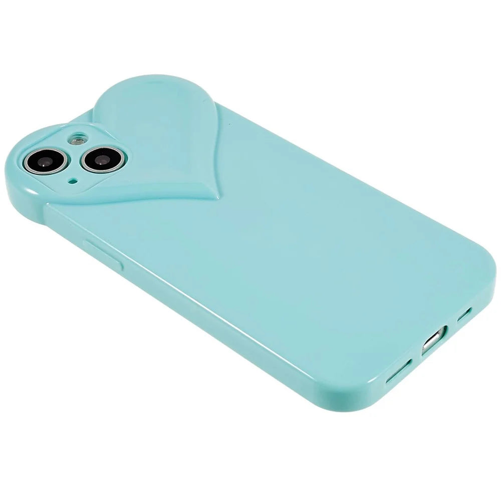 Heart Shaped Camera Protection Phone Cover for iPhone 14 Plus, Anti-fingerprint TPU Anti-dust Cell Phone Case - Cyan - 4