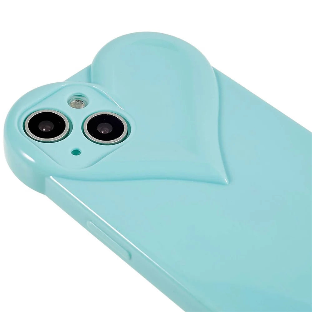 Heart Shaped Camera Protection Phone Cover for iPhone 14 Plus, Anti-fingerprint TPU Anti-dust Cell Phone Case - Cyan - 6