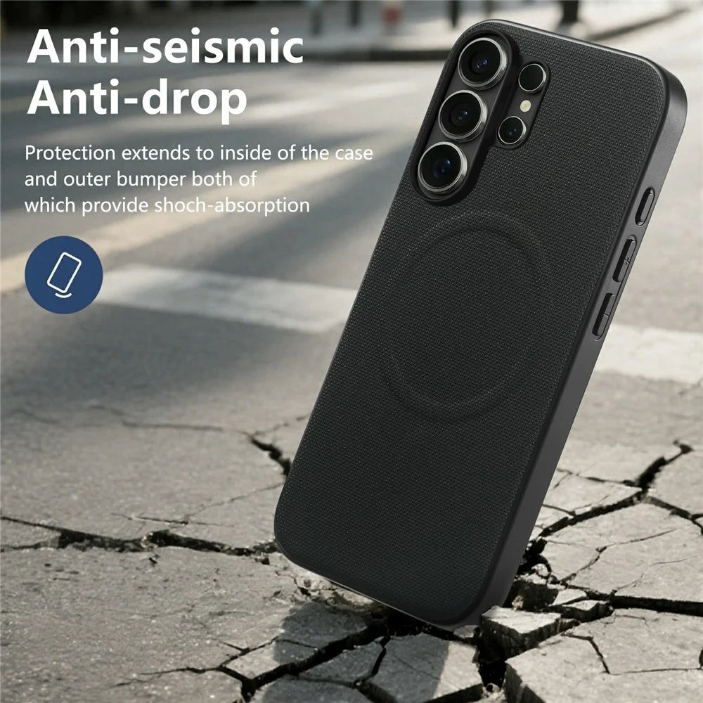 For Samsung Galaxy S25 Ultra Magnetic Case Fine Grid Texture Leather + PC + TPU Phone Cover - Black - 3