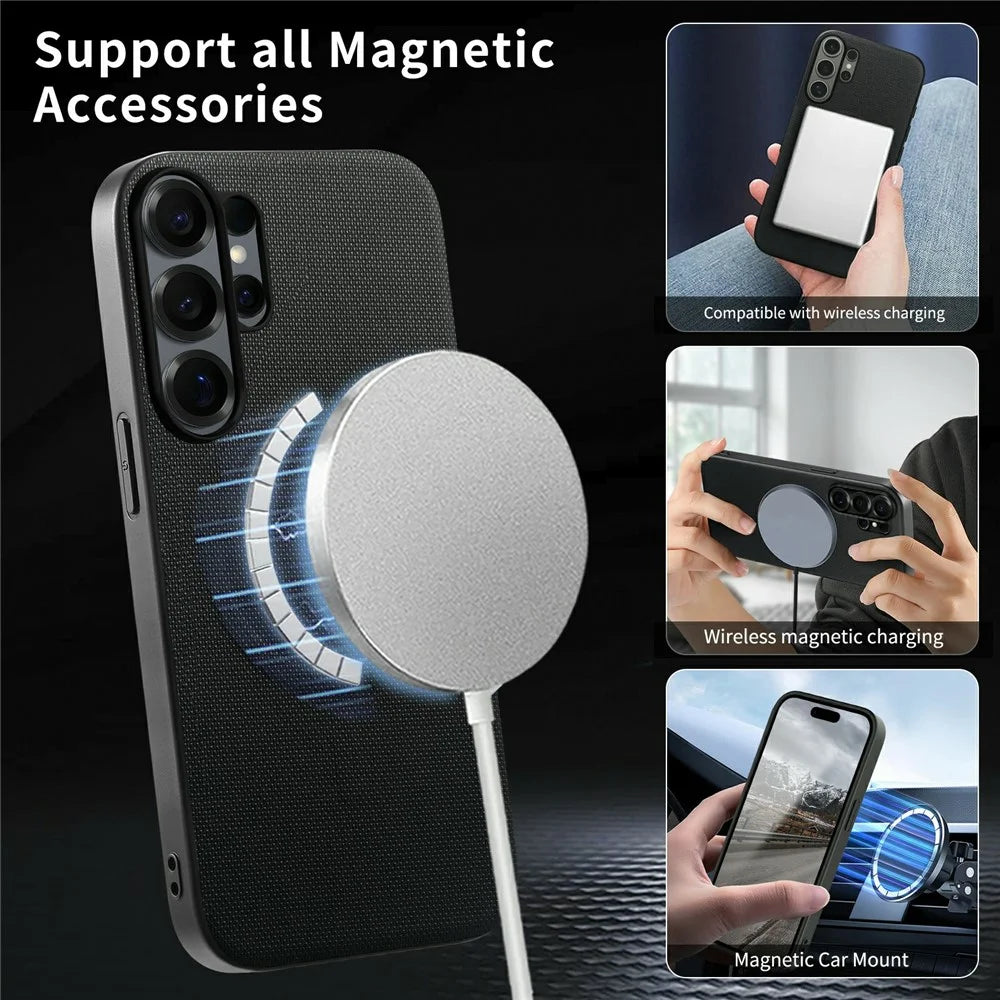 For Samsung Galaxy S25 Ultra Magnetic Case Fine Grid Texture Leather + PC + TPU Phone Cover - Black - 4