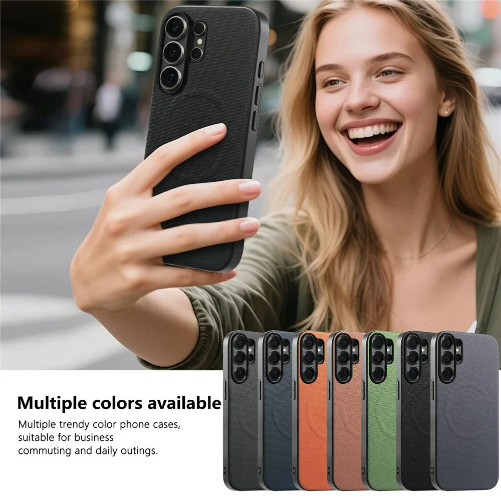 For Samsung Galaxy S25 Ultra Magnetic Case Fine Grid Texture Leather + PC + TPU Phone Cover - Black - 5