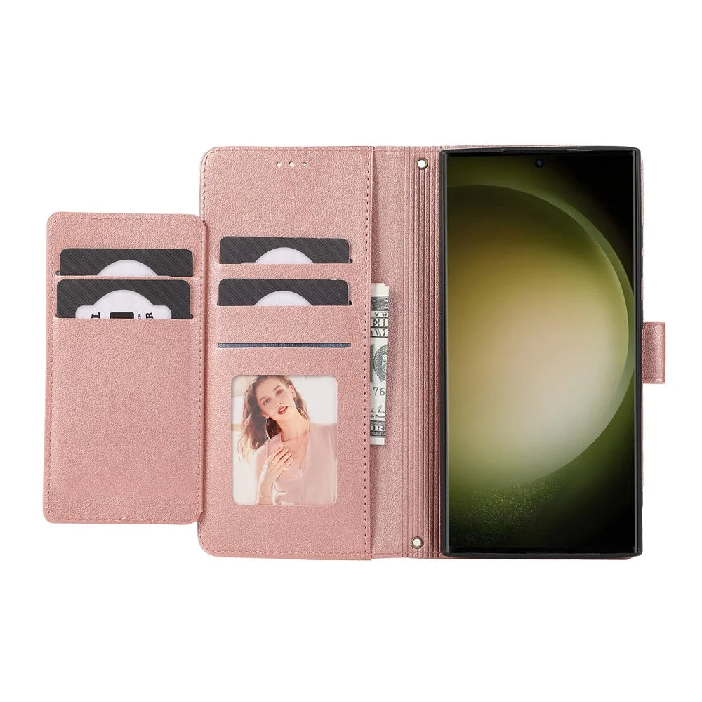 For Samsung Galaxy S26 Ultra Case TPU PU Leather Folio Flip Shockproof Phone Cover with Mirror - Rose Gold - 3