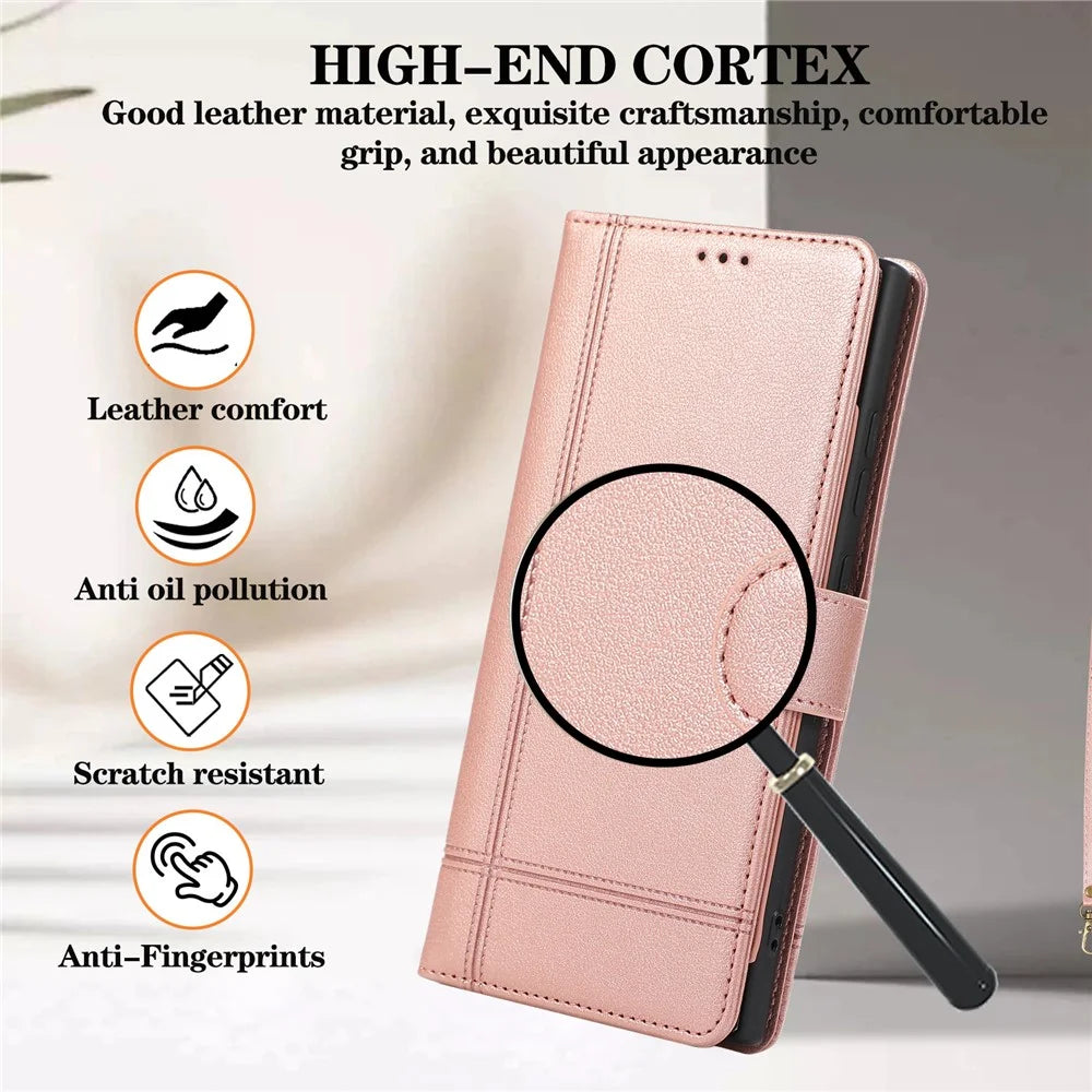 For Samsung Galaxy S26 Ultra Case TPU PU Leather Folio Flip Shockproof Phone Cover with Mirror - Rose Gold - 6