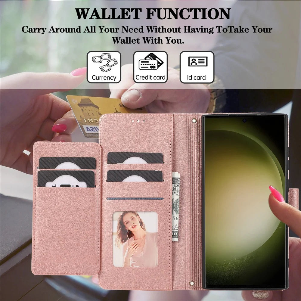 For Samsung Galaxy S26 Ultra Case TPU PU Leather Folio Flip Shockproof Phone Cover with Mirror - Rose Gold - 7