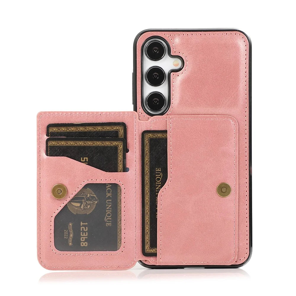 For Samsung Galaxy A57 5G Case Card Holder Kickstand PU Leather + TPU Phone Cover - Rose Gold - 3