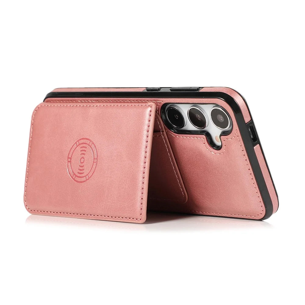 For Samsung Galaxy A57 5G Case Card Holder Kickstand PU Leather + TPU Phone Cover - Rose Gold - 4