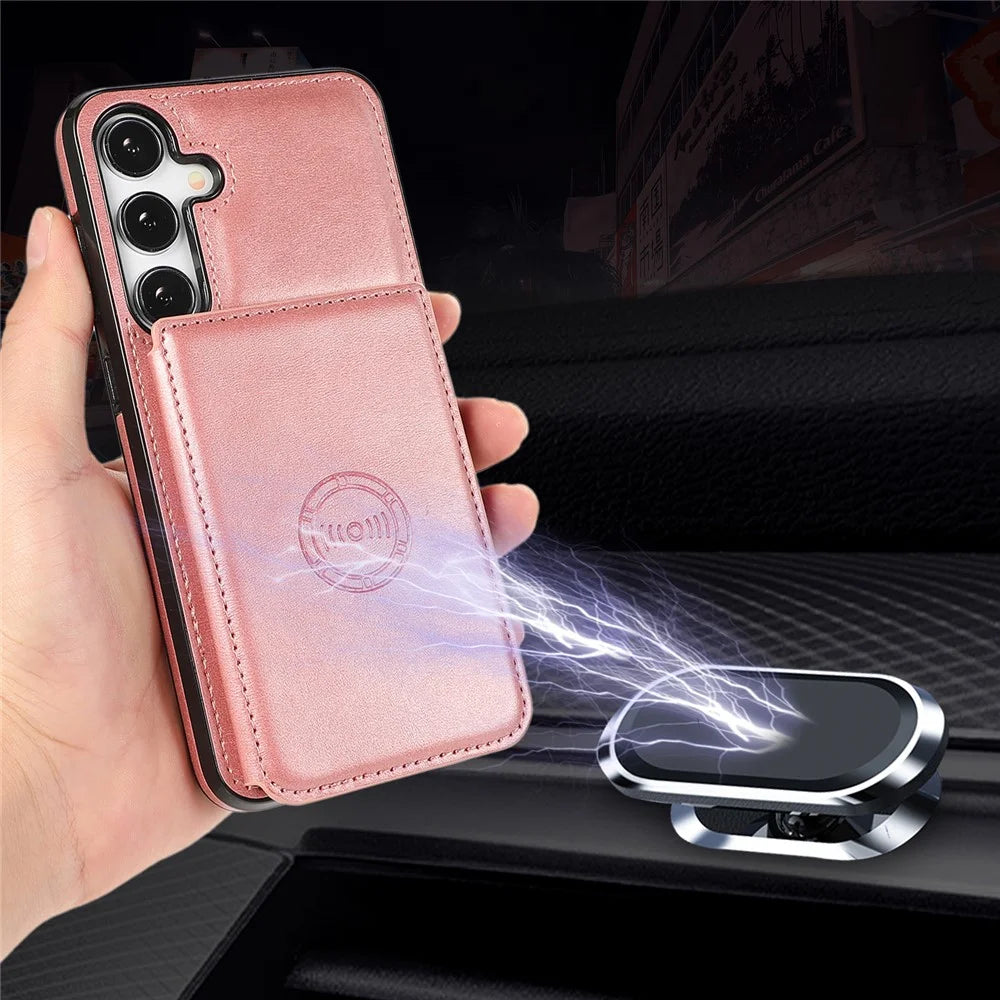 For Samsung Galaxy A57 5G Case Card Holder Kickstand PU Leather + TPU Phone Cover - Rose Gold - 6