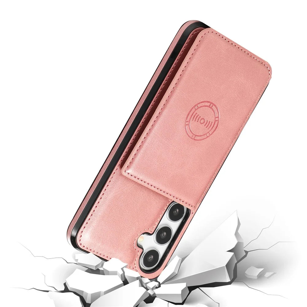For Samsung Galaxy A57 5G Case Card Holder Kickstand PU Leather + TPU Phone Cover - Rose Gold - 7