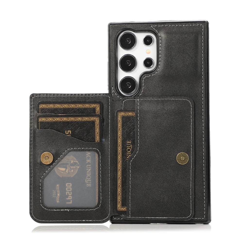 For Samsung Galaxy S26 Ultra Case Card Holder Kickstand PU Leather + TPU Phone Cover - Black - 2
