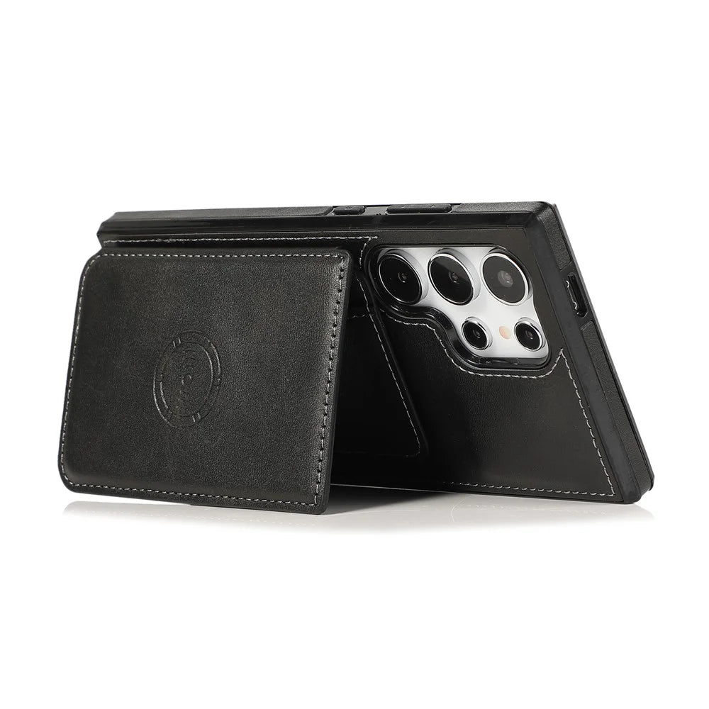 For Samsung Galaxy S26 Ultra Case Card Holder Kickstand PU Leather + TPU Phone Cover - Black - 3