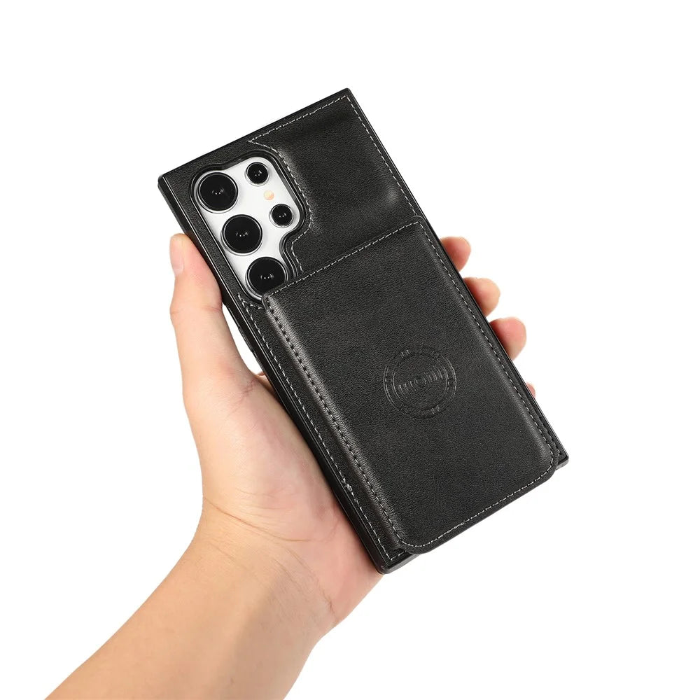 For Samsung Galaxy S26 Ultra Case Card Holder Kickstand PU Leather + TPU Phone Cover - Black - 5