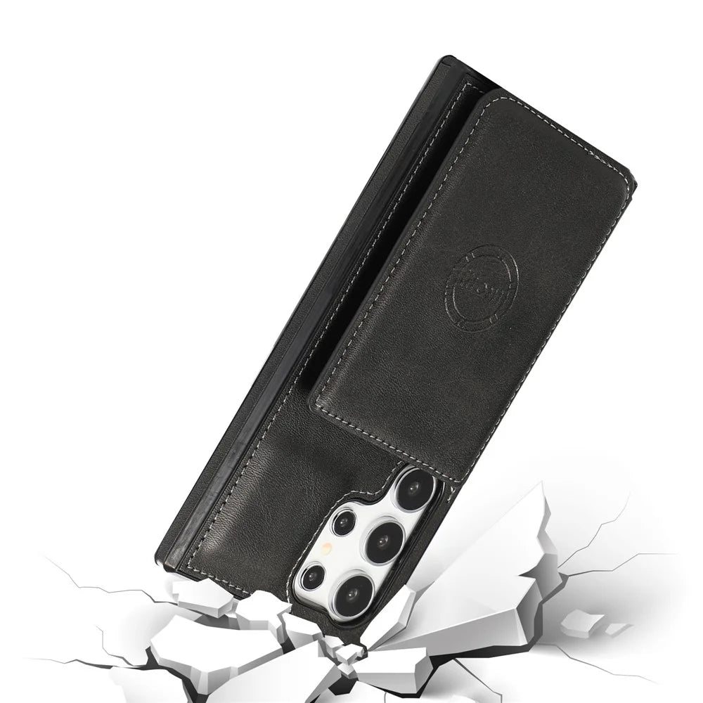 For Samsung Galaxy S26 Ultra Case Card Holder Kickstand PU Leather + TPU Phone Cover - Black - 7