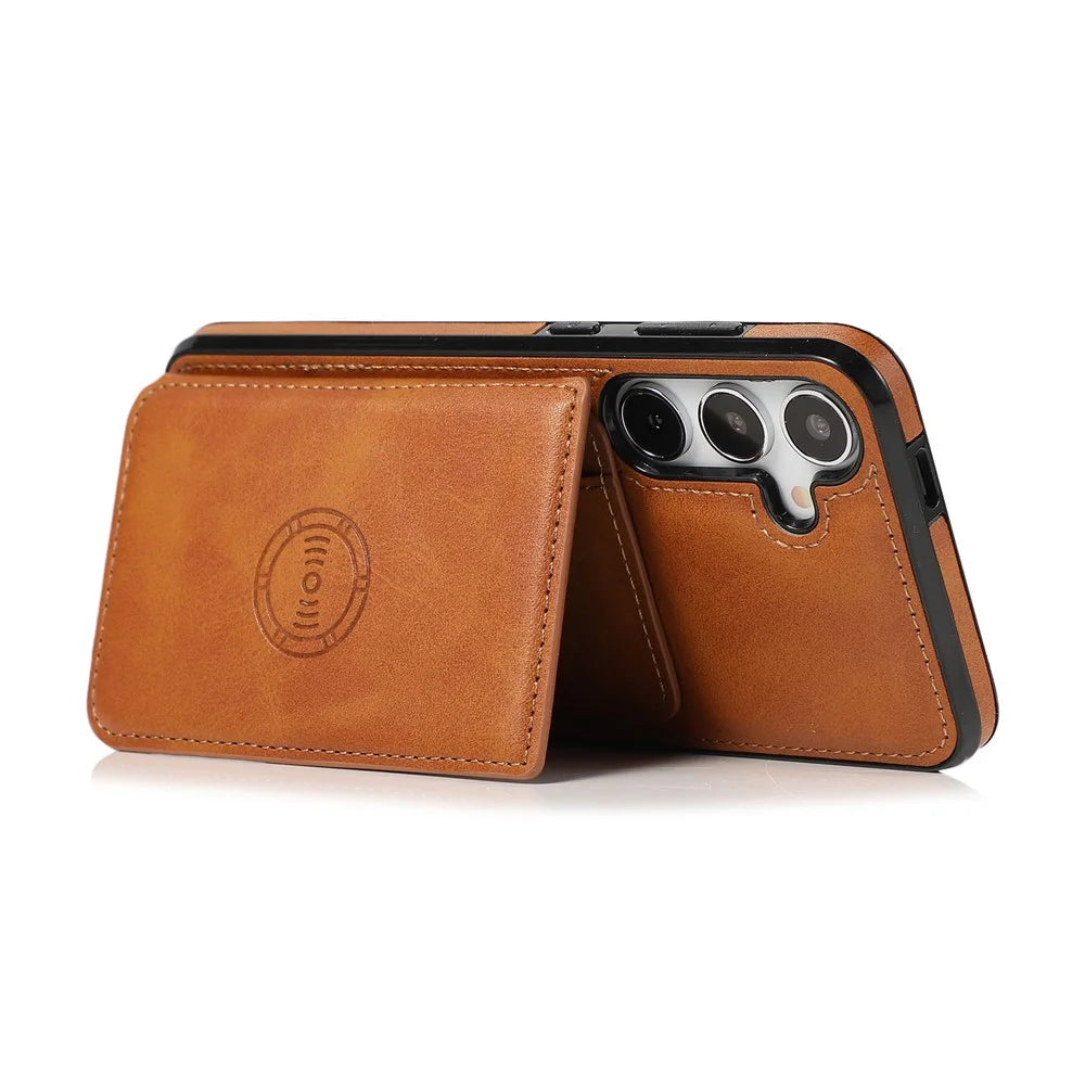 For Samsung Galaxy S26+ Case Card Holder Kickstand PU Leather + TPU Phone Cover - Brown - 3