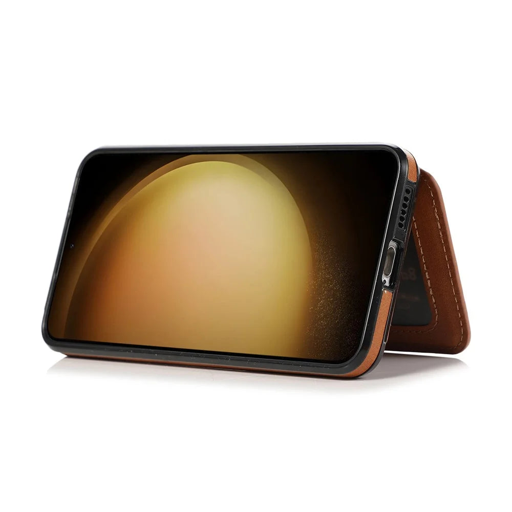 For Samsung Galaxy S26+ Case Card Holder Kickstand PU Leather + TPU Phone Cover - Brown - 4