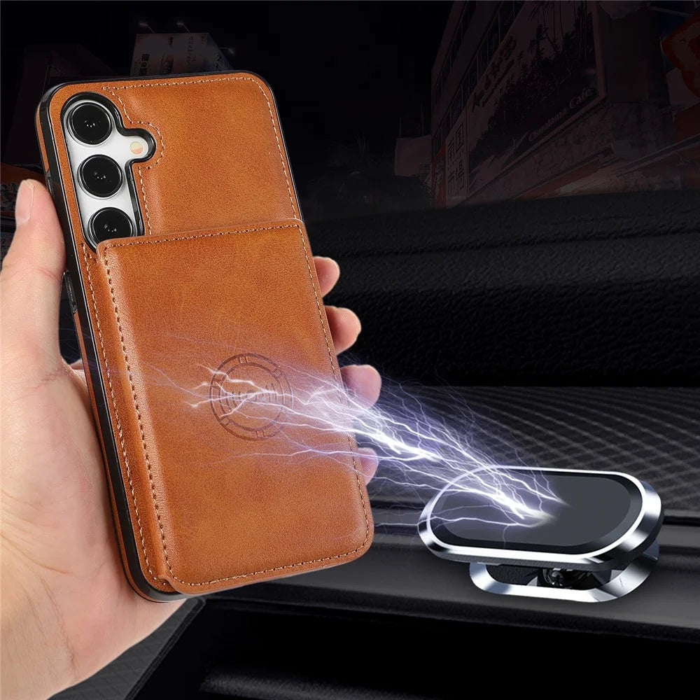 For Samsung Galaxy S26+ Case Card Holder Kickstand PU Leather + TPU Phone Cover - Brown - 5