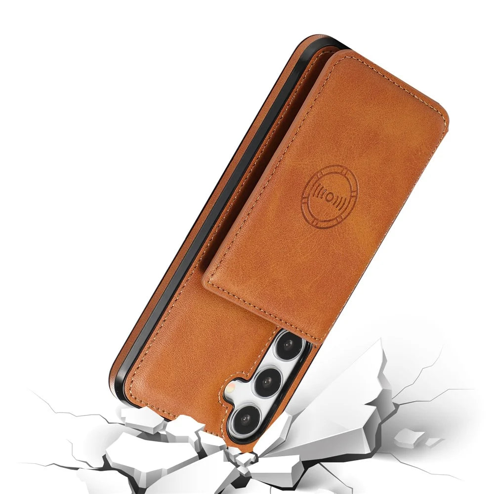 For Samsung Galaxy S26+ Case Card Holder Kickstand PU Leather + TPU Phone Cover - Brown - 6
