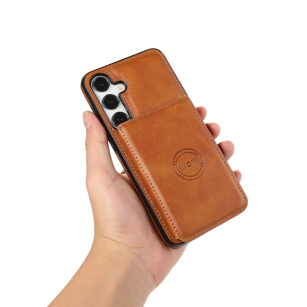 For Samsung Galaxy S26+ Case Card Holder Kickstand PU Leather + TPU Phone Cover - Brown - 7
