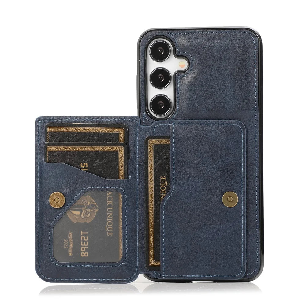 For Samsung Galaxy S26 Case Card Holder Kickstand PU Leather + TPU Phone Cover - Blue - 2