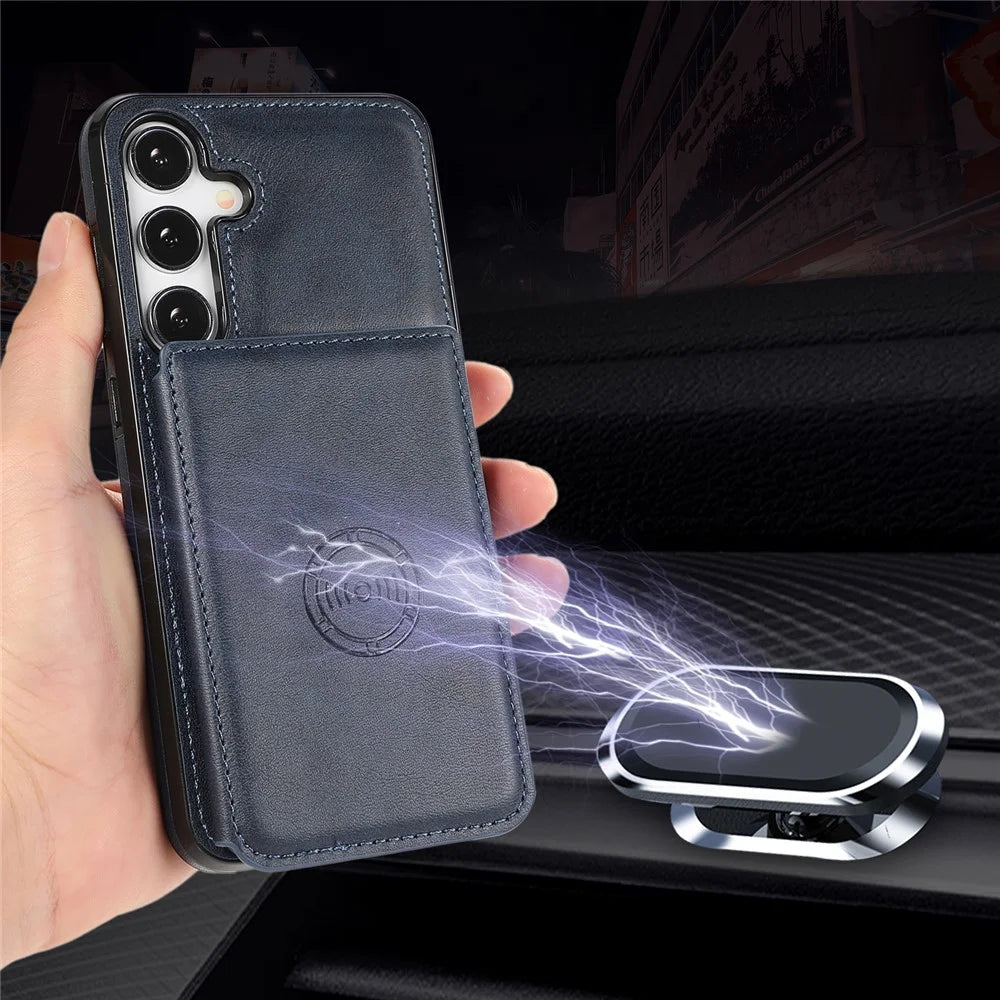 For Samsung Galaxy S26 Case Card Holder Kickstand PU Leather + TPU Phone Cover - Blue - 5