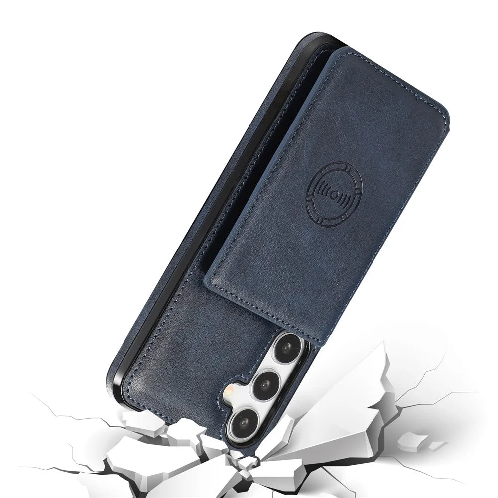 For Samsung Galaxy S26 Case Card Holder Kickstand PU Leather + TPU Phone Cover - Blue - 6