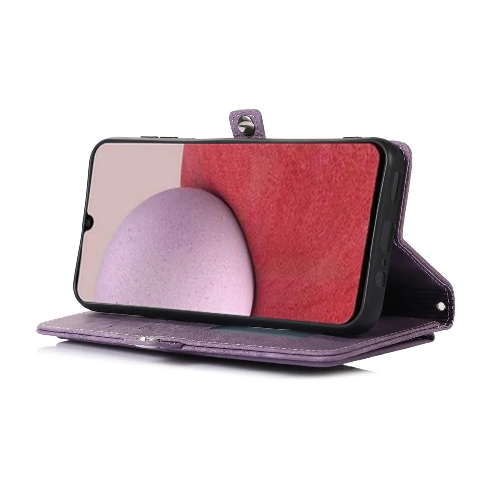 For Samsung Galaxy S26 Case Zipper Pocket 9 Card Slots PU Leather Phone Cover with Wrist Strap - Purple - 3