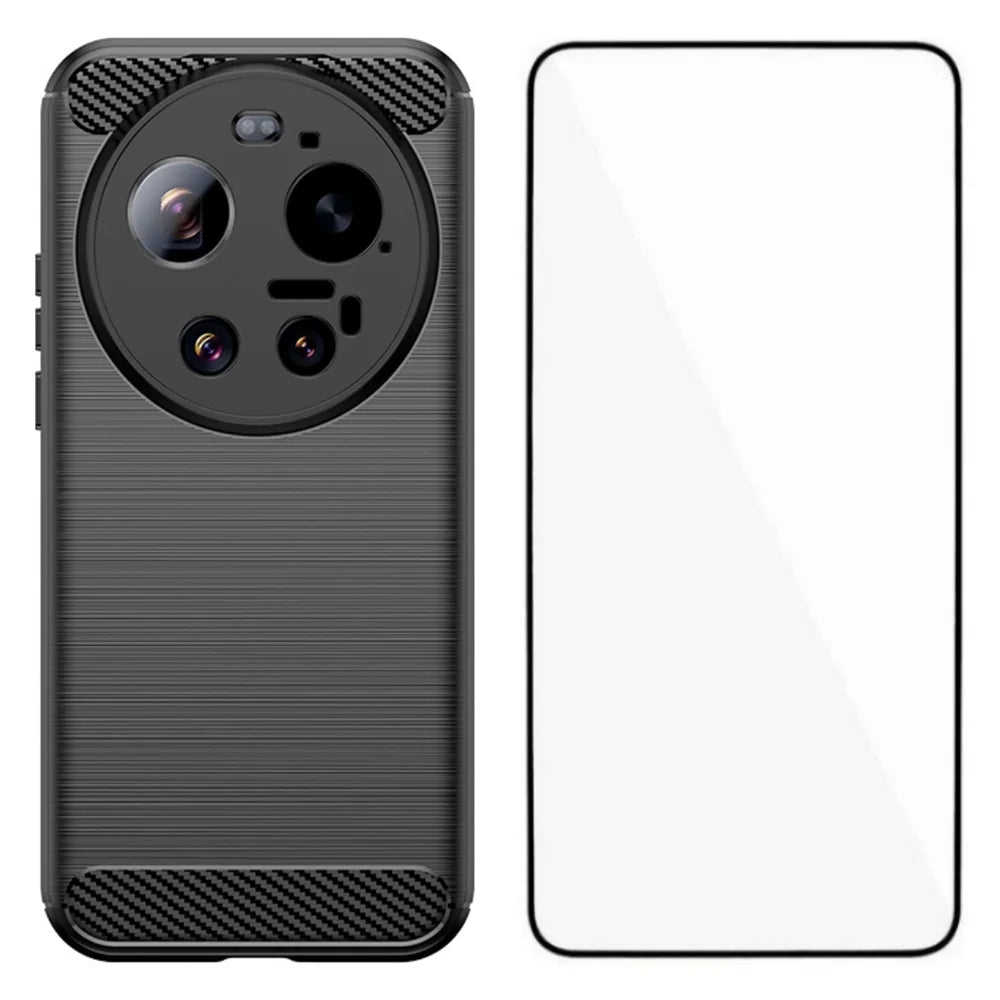 WANLONFENG For Xiaomi 17 Ultra 5G Case with Tempered Glass  LS Series Brushed Texture TPU Phone Cover - Black - 1