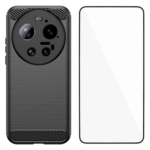 WANLONFENG For Xiaomi 17 Ultra 5G Case with Tempered Glass  LS Series Brushed Texture TPU Phone Cover - Black - 1