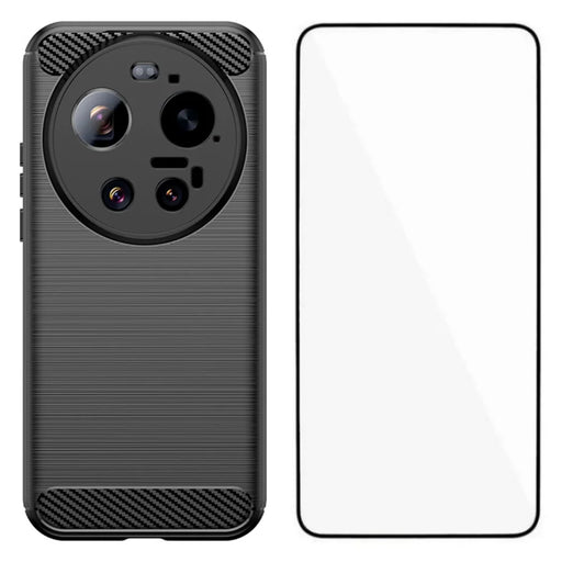 WANLONFENG For Xiaomi 17 Ultra 5G Case with Tempered Glass  LS Series Brushed Texture TPU Phone Cover - Black - 1