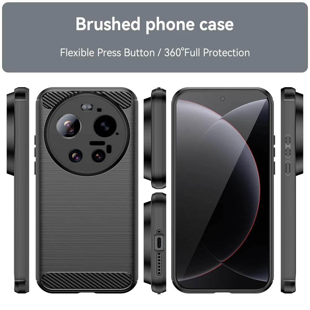 WANLONFENG For Xiaomi 17 Ultra 5G Case with Tempered Glass  LS Series Brushed Texture TPU Phone Cover - Black - 3