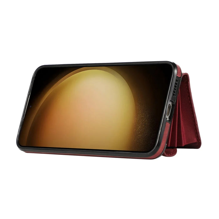 For Samsung Galaxy A37 5G Case Multiple Card Holder Kickstand TPU PU Leather + PC Phone Cover with Wrist Strap - Red - 2