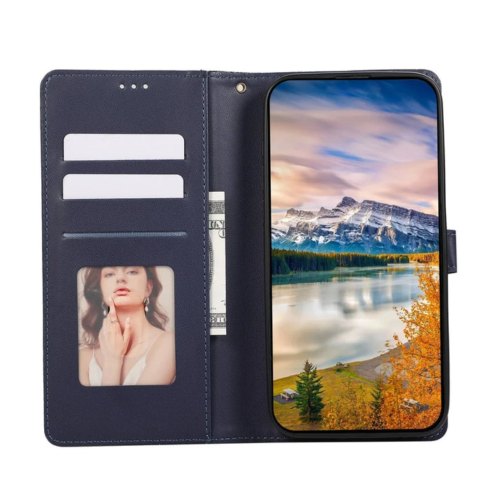 For Samsung Galaxy S26 Case 3D Rhombus Grid Imprinted Wallet Leather Phone Cover with Lanyard - Blue - 2