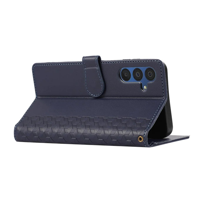 For Samsung Galaxy S26 Case 3D Rhombus Grid Imprinted Wallet Leather Phone Cover with Lanyard - Blue - 4