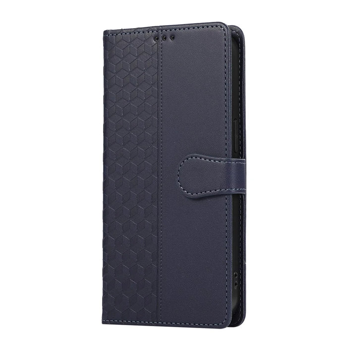 For Samsung Galaxy S26 Case 3D Rhombus Grid Imprinted Wallet Leather Phone Cover with Lanyard - Blue - 7