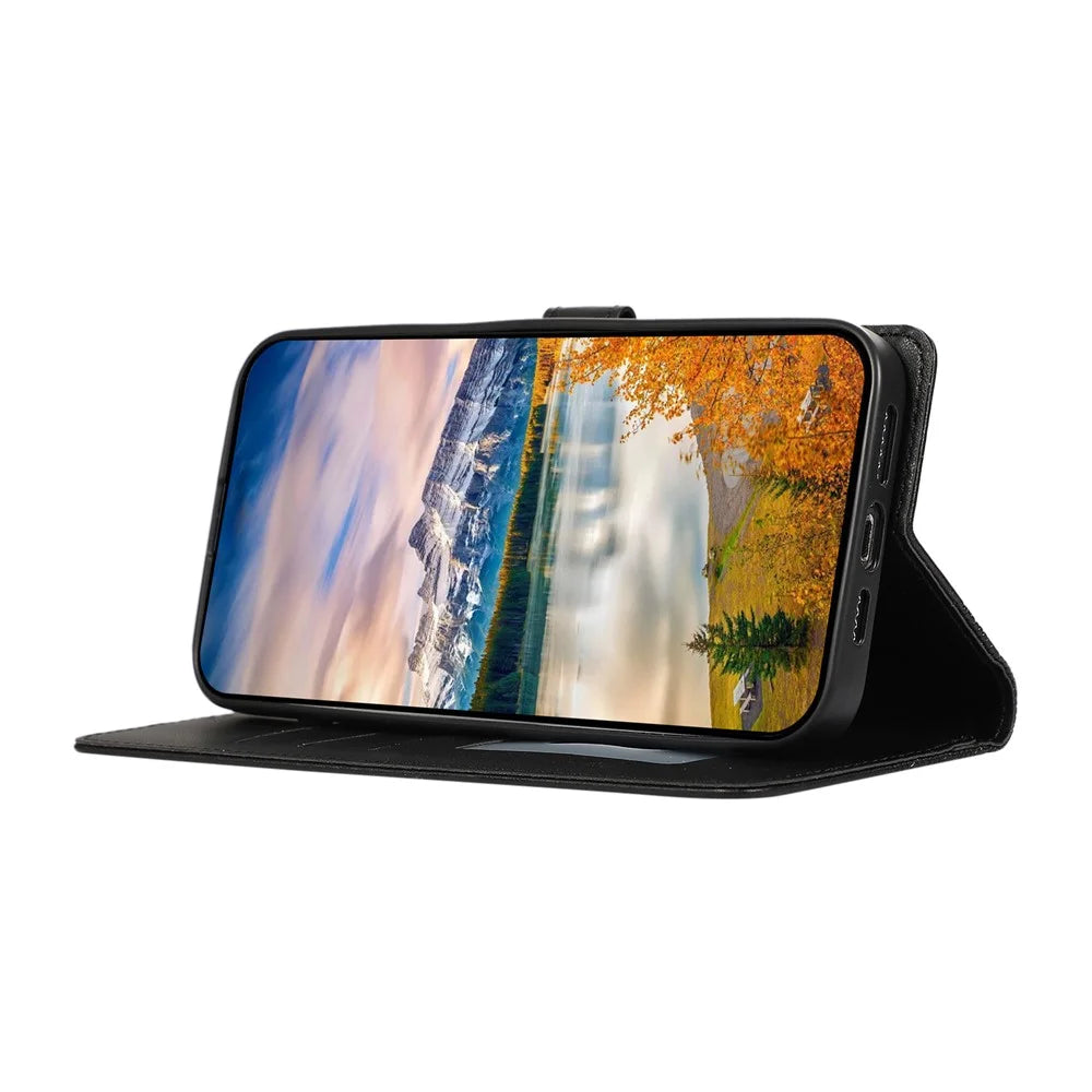 For Samsung Galaxy A57 5G Case 3D Rhombus Grid Imprinted Wallet Leather Phone Cover with Lanyard - Black - 3
